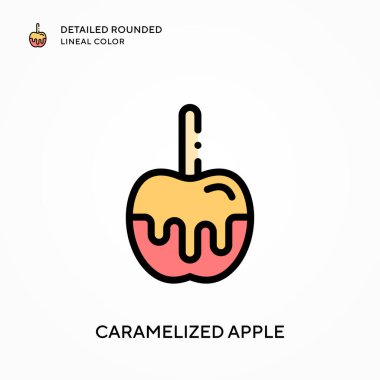 Karamelleştirilmiş elma ayrıntılı yuvarlak çizgisel renk. Modern vektör illüstrasyon kavramları. Düzenlemesi ve kişiselleştirmesi kolay.