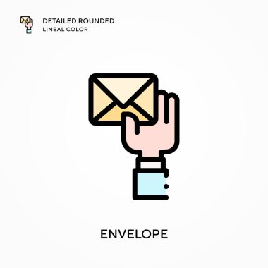 Zarfın ayrıntılı yuvarlak çizgisel rengi. Modern vektör illüstrasyon kavramları. Düzenlemesi ve kişiselleştirmesi kolay.