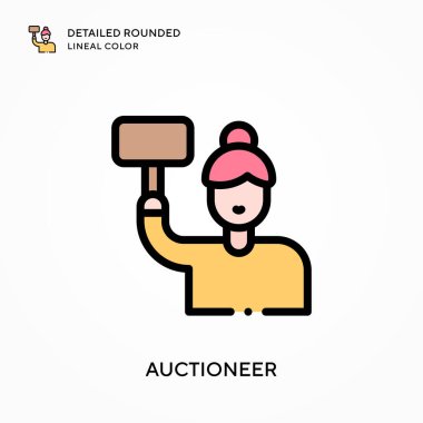 Müzayedeci, yuvarlak çizgisel rengi detaylı olarak açıkladı. Modern vektör illüstrasyon kavramları. Düzenlemesi ve kişiselleştirmesi kolay.