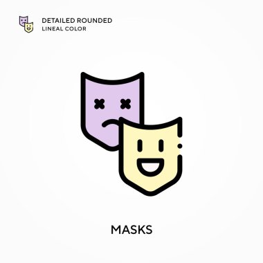 Maskeler ayrıntılı yuvarlak çizgisel renk. Modern vektör illüstrasyon kavramları. Düzenlemesi ve kişiselleştirmesi kolay.