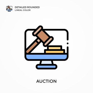 Açık arttırma yuvarlak çizgi rengini detaylandırdı. Modern vektör illüstrasyon kavramları. Düzenlemesi ve kişiselleştirmesi kolay.