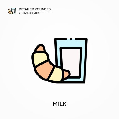 Süt detaylı yuvarlak çizgisel renk. Modern vektör illüstrasyon kavramları. Düzenlemesi ve kişiselleştirmesi kolay.