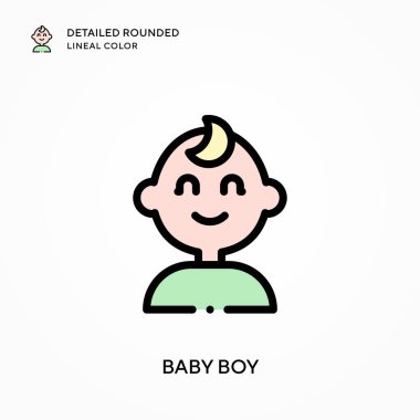 Küçük oğlan yuvarlak çizgisel renkleri detaylandırdı. Modern vektör illüstrasyon kavramları. Düzenlemesi ve kişiselleştirmesi kolay.