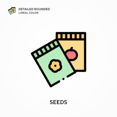 Tohumlar ayrıntılı yuvarlak çizgisel renk. Modern vektör illüstrasyon kavramları. Düzenlemesi ve kişiselleştirmesi kolay.