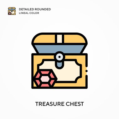 Hazine sandığı ayrıntılı yuvarlak çizgisel renk. Modern vektör illüstrasyon kavramları. Düzenlemesi ve kişiselleştirmesi kolay.