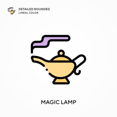 Sihirli lamba yuvarlak çizgi rengini detaylandırdı. Modern vektör illüstrasyon kavramları. Düzenlemesi ve kişiselleştirmesi kolay.