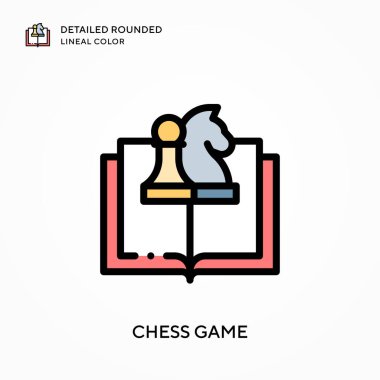 Satranç oyunu yuvarlak çizgi rengini detaylandırdı. Modern vektör illüstrasyon kavramları. Düzenlemesi ve kişiselleştirmesi kolay.