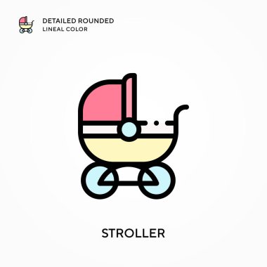Bebek arabası yuvarlak çizgi rengini detaylandırdı. Modern vektör illüstrasyon kavramları. Düzenlemesi ve kişiselleştirmesi kolay.