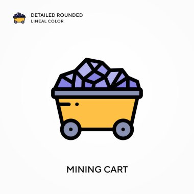Madencilik arabası yuvarlak çizgisel renkler içeriyor. Modern vektör illüstrasyon kavramları. Düzenlemesi ve kişiselleştirmesi kolay.