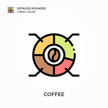 Kahve ayrıntılı yuvarlak çizgisel renk. Modern vektör illüstrasyon kavramları. Düzenlemesi ve kişiselleştirmesi kolay.