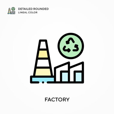 Fabrika detaylı yuvarlak çizgisel renk. Modern vektör illüstrasyon kavramları. Düzenlemesi ve kişiselleştirmesi kolay.