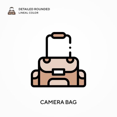 Kamera çantası yuvarlak çizgi rengini detaylandırmış. Modern vektör illüstrasyon kavramları. Düzenlemesi ve kişiselleştirmesi kolay.