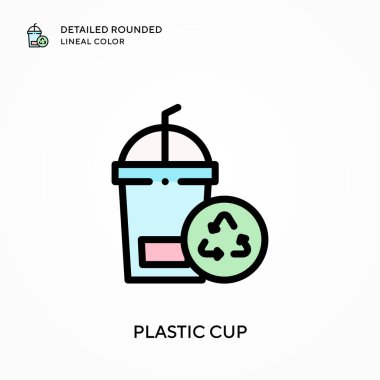 Plastik bardak yuvarlak çizgisel renkleri detaylandırdı. Modern vektör illüstrasyon kavramları. Düzenlemesi ve kişiselleştirmesi kolay.