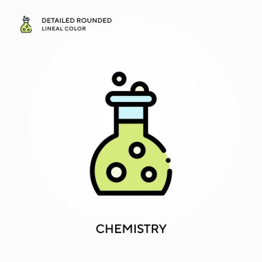 Kimya ayrıntılı yuvarlak doğrusal renk. Modern vektör illüstrasyon kavramları. Düzenlemesi ve kişiselleştirmesi kolay.