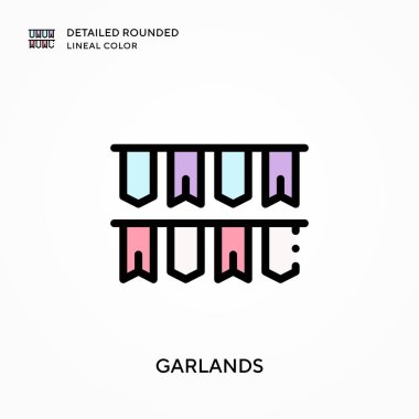 Çelenkler yuvarlak çizgisel renkleri detaylandırmış. Modern vektör illüstrasyon kavramları. Düzenlemesi ve kişiselleştirmesi kolay.