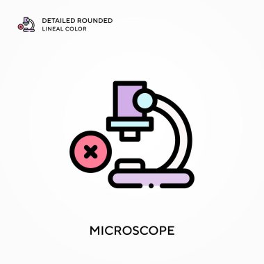 Mikroskop ayrıntılı yuvarlak doğrusal renk. Modern vektör illüstrasyon kavramları. Düzenlemesi ve kişiselleştirmesi kolay.