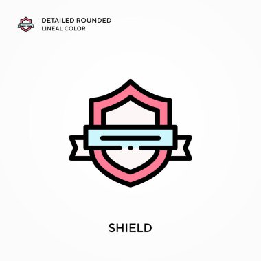 Kalkan detaylı yuvarlak çizgisel renk. Modern vektör illüstrasyon kavramları. Düzenlemesi ve kişiselleştirmesi kolay.