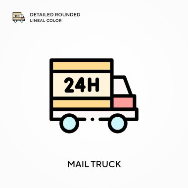 Posta kamyonu yuvarlak çizgi rengini detaylandırdı. Modern vektör illüstrasyon kavramları. Düzenlemesi ve kişiselleştirmesi kolay.