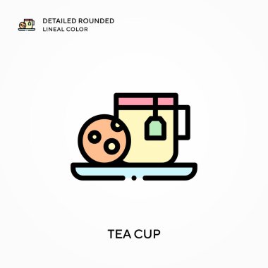 Çay fincanı yuvarlak çizgisel renkte detaylı. Modern vektör illüstrasyon kavramları. Düzenlemesi ve kişiselleştirmesi kolay.