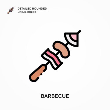 Barbekü detaylı yuvarlak çizgisel renk. Modern vektör illüstrasyon kavramları. Düzenlemesi ve kişiselleştirmesi kolay.