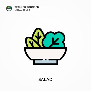 Salata detaylı yuvarlak çizgisel renk. Modern vektör illüstrasyon kavramları. Düzenlemesi ve kişiselleştirmesi kolay.