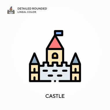 Castle ayrıntılı yuvarlak çizgisel renk. Modern vektör illüstrasyon kavramları. Düzenlemesi ve kişiselleştirmesi kolay.