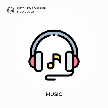 Müzik ayrıntılı yuvarlak çizgisel renk. Modern vektör illüstrasyon kavramları. Düzenlemesi ve kişiselleştirmesi kolay.