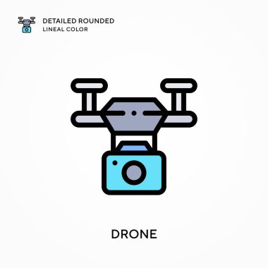 Drone ayrıntılı yuvarlak çizgisel renk. Modern vektör illüstrasyon kavramları. Düzenlemesi ve kişiselleştirmesi kolay.