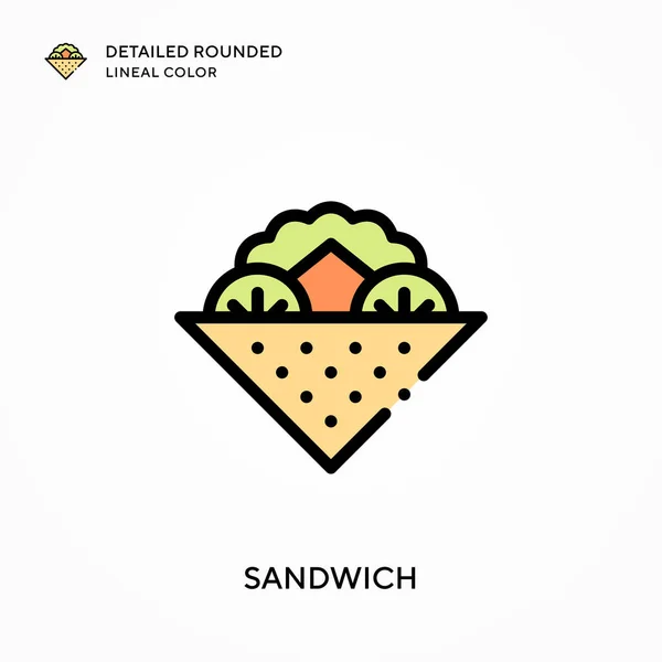 Sandwich Detallado Color Lineal Redondeado Conceptos Modernos Ilustración Vectorial Fácil — Archivo Imágenes Vectoriales