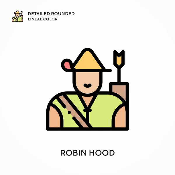 Robin Hood Részletes Lekerekített Lineáris Szín Modern Vektor Illusztráció Fogalmak — Stock Vector
