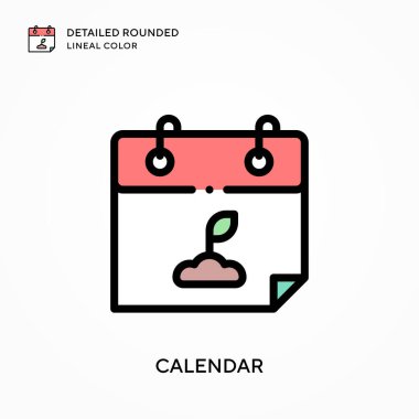 Takvim ayrıntılı yuvarlak çizgi rengi. Modern vektör illüstrasyon kavramları. Düzenlemesi ve kişiselleştirmesi kolay.