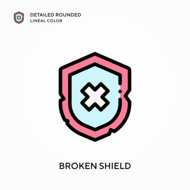 Kırık kalkan ayrıntılı yuvarlak çizgisel renk. Modern vektör illüstrasyon kavramları. Düzenlemesi ve kişiselleştirmesi kolay.