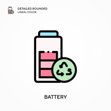 Batarya ayrıntılı yuvarlak çizgisel renk. Modern vektör illüstrasyon kavramları. Düzenlemesi ve kişiselleştirmesi kolay.
