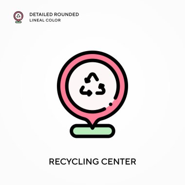 Geri dönüşüm merkezi ayrıntılı yuvarlak çizgisel renk. Modern vektör illüstrasyon kavramları. Düzenlemesi ve kişiselleştirmesi kolay.