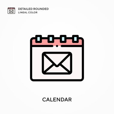 Takvim ayrıntılı yuvarlak çizgi rengi. Modern vektör illüstrasyon kavramları. Düzenlemesi ve kişiselleştirmesi kolay.
