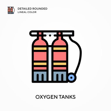 Oksijen tankları yuvarlak çizgisel renkleri detaylı olarak açıklar. Modern vektör illüstrasyon kavramları. Düzenlemesi ve kişiselleştirmesi kolay.
