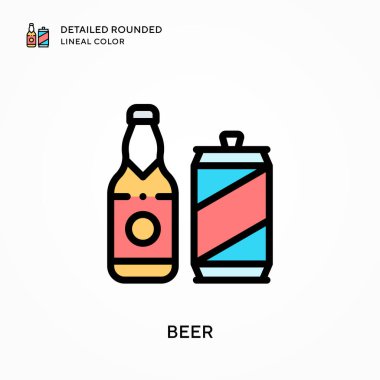 Bira detaylı yuvarlak çizgisel renk. Modern vektör illüstrasyon kavramları. Düzenlemesi ve kişiselleştirmesi kolay.