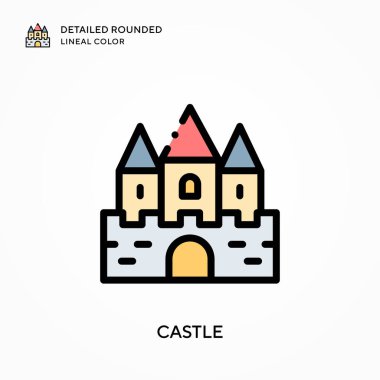 Castle ayrıntılı yuvarlak çizgisel renk. Modern vektör illüstrasyon kavramları. Düzenlemesi ve kişiselleştirmesi kolay.