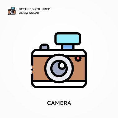 Kamera ayrıntılı yuvarlak çizgisel renk. Modern vektör illüstrasyon kavramları. Düzenlemesi ve kişiselleştirmesi kolay.