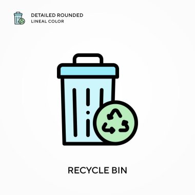 Geri dönüşüm kutusu ayrıntılı yuvarlak doğrusal renk. Modern vektör illüstrasyon kavramları. Düzenlemesi ve kişiselleştirmesi kolay.