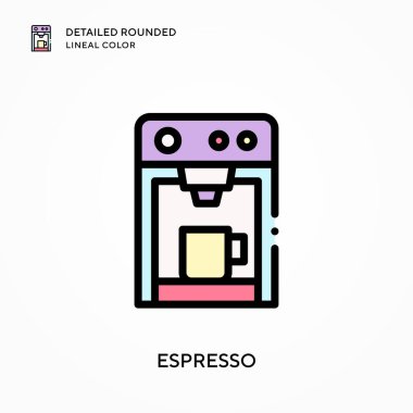 Espresso ayrıntılı yuvarlak çizgisel renk. Modern vektör illüstrasyon kavramları. Düzenlemesi ve kişiselleştirmesi kolay.