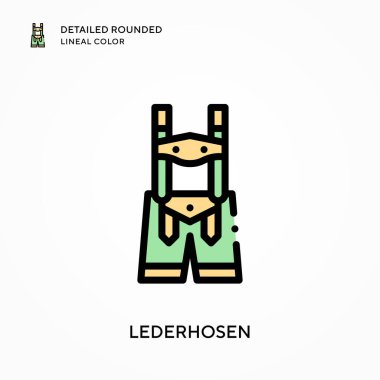 Lederhosen ayrıntılı yuvarlak çizgisel renk. Modern vektör illüstrasyon kavramları. Düzenlemesi ve kişiselleştirmesi kolay.