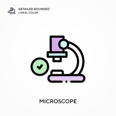 Mikroskop ayrıntılı yuvarlak doğrusal renk. Modern vektör illüstrasyon kavramları. Düzenlemesi ve kişiselleştirmesi kolay.