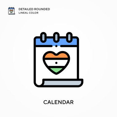 Takvim ayrıntılı yuvarlak çizgi rengi. Modern vektör illüstrasyon kavramları. Düzenlemesi ve kişiselleştirmesi kolay.