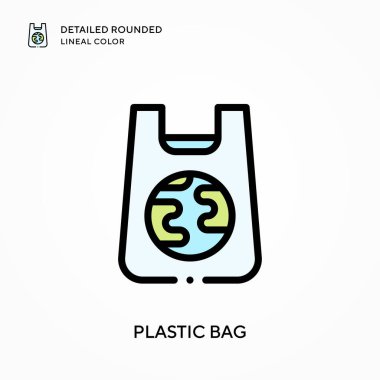Plastik torba yuvarlak çizgisel renkler içeriyor. Modern vektör illüstrasyon kavramları. Düzenlemesi ve kişiselleştirmesi kolay.