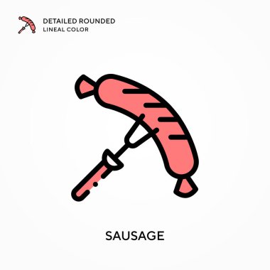 Sosis ayrıntılı yuvarlak çizgisel renk. Modern vektör illüstrasyon kavramları. Düzenlemesi ve kişiselleştirmesi kolay.