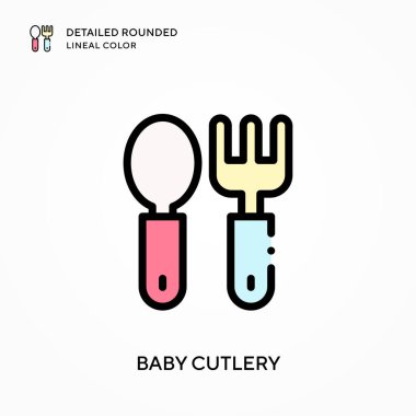 Bebek çatal bıçak takımı yuvarlak çizgisel renkte. Modern vektör illüstrasyon kavramları. Düzenlemesi ve kişiselleştirmesi kolay.