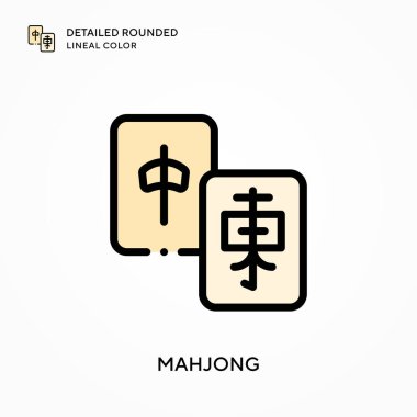 Mahjong ayrıntılı yuvarlak çizgisel renk. Modern vektör illüstrasyon kavramları. Düzenlemesi ve kişiselleştirmesi kolay.