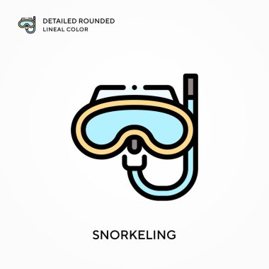 Şnorkelle yüzme ayrıntılı yuvarlak çizgisel renk. Modern vektör illüstrasyon kavramları. Düzenlemesi ve kişiselleştirmesi kolay.