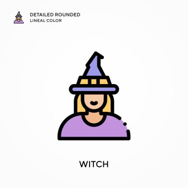 Cadı ayrıntılı yuvarlak çizgisel renk. Modern vektör illüstrasyon kavramları. Düzenlemesi ve kişiselleştirmesi kolay.
